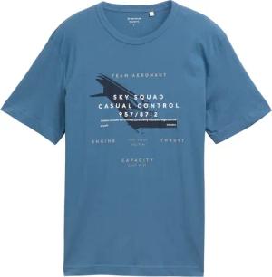 TOM TAILOR Herren T-Shirt mit Print, blau, Logo Print, Gr. L