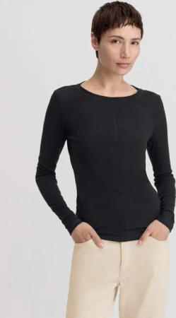 hessnatur Damen Rib Shirt Slim aus Bio-Merinowolle und TENCEL™ Lyocell - schwarz - Größe 38