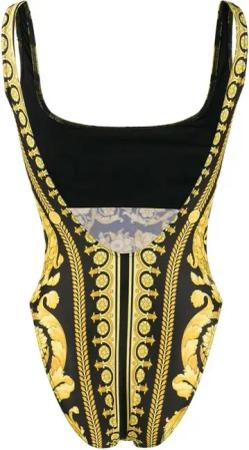 Versace - Square Neckline Barocco Print Swimsuit - Größe 1 - goldfarben