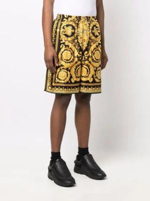 Versace - Knee-Length Black And Gold Silk Shorts With Barocc - Größe 50 - goldfarben