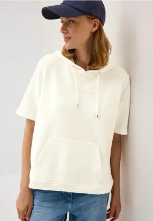 Cecil Damen Kurzarmsweatshirt mit Kapuze in Weiß, Gr: L