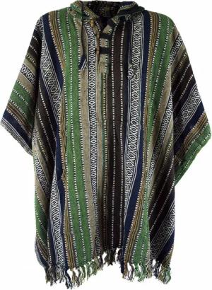 Guru-Shop Cardigan - Poncho Hippie chic, Ethno Poncho, Andenponcho - grün/schwarz  - für Männer - Größe  multicolor