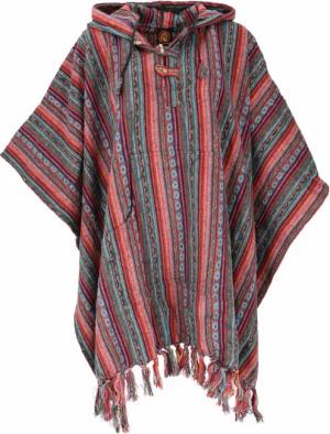 Guru-Shop Cardigan - Poncho Hippie chic, Ethno Poncho, Andenponcho - rot/blau - für Männer - Größe multicolor