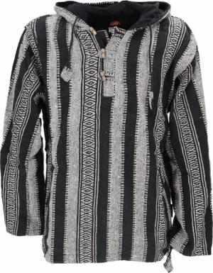 Guru-Shop Kapuzenpullover - Goa Kapuzenshirt, Baja Hoodie, Boho Style Kapuzenpullover - schwarz - S bis XXL - für Männer - Größe XXL - schwarz