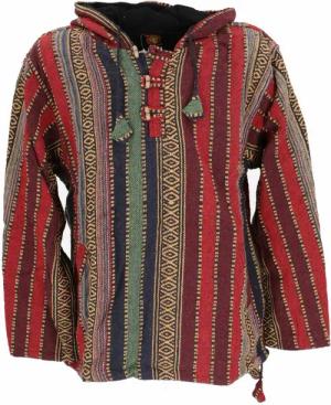 Guru-Shop Kapuzenpullover - Goa Kapuzenshirt, Baja Hoodie, Boho Style Kapuzenpullover - rot - M bis XXL - für Männer - Größe L - multicolor