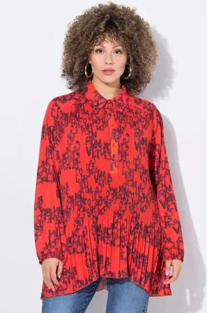 Ulla Popken Longbluse Plissee-Bluse Schriftmuster A-Linie