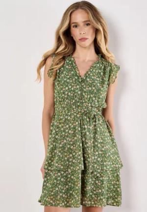 Apricot Druckkleid Geblümtes Kleid, (2-tlg) mit