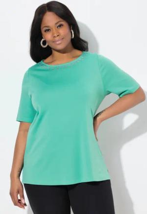 Ulla Popken T-Shirt T-Shirt A-Linie Ziersteine