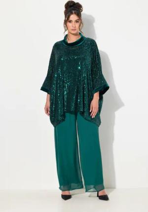 Ulla Popken T-Shirt Pailletten-Shirt Oversized Samt-Rollkragen
