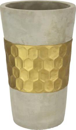 I.GE.A. Dekovase "Goldverzierte Blumenvase", (1 St.), Vase Zylindervase mit goldener Struktur grau gold Betonoptik Tischvase
