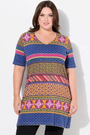 Ulla Popken Longshirt Longshirt A-Linie V-Ausschnitt