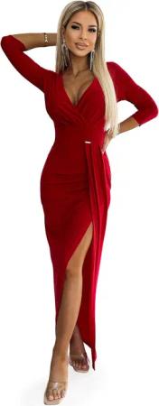 Numoco Abendkleid Schimmerndes Wickel-Maxikleid – rot,
