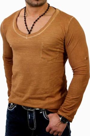 Reslad Langarmshirt Reslad Herren V-Neck Longshirt