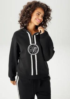 Aniston CASUAL Sweatshirt, aufwändig mit Stickerei und Spitzenbändern verziert - NEUE KOLLEKTION