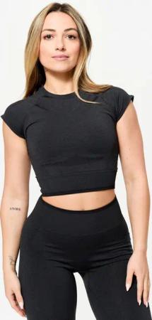 T-Shirt Crop Top Damen nahtlos - schwarz