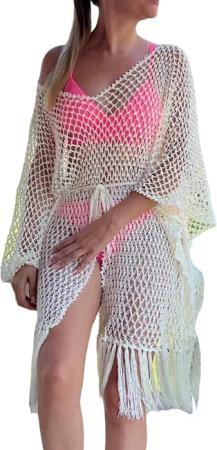 RWEUOQ Strandkleid Böhmische Damen Bikini-Überzug,gehäkelt Bademode