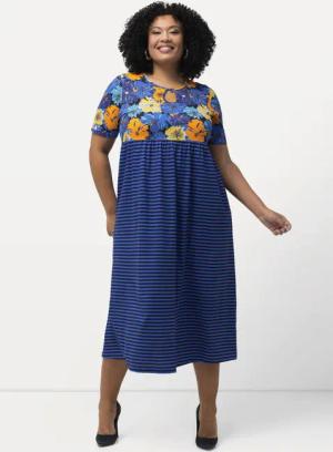 Ulla Popken Maxikleid Jerseykleid Blüten/Streifen A-Linie