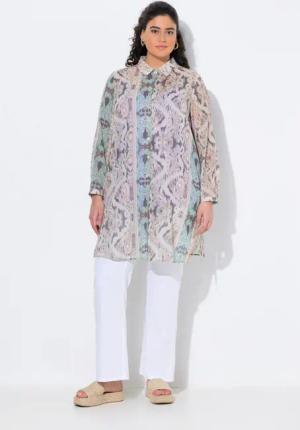 Ulla Popken Longbluse Longbluse Patchdruck A-Linie