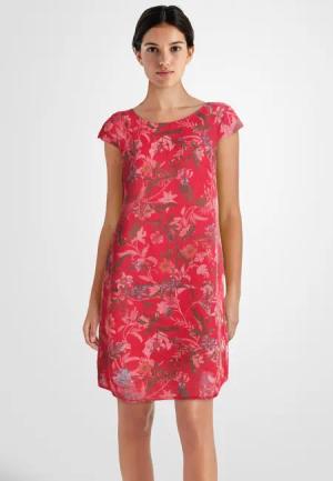 PEKIVESSA Sommerkleid Leinenkleid knielang kurzarm (1-tlg)