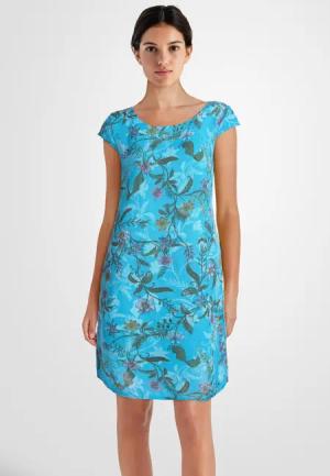 PEKIVESSA Sommerkleid Leinenkleid knielang kurzarm (1-tlg)