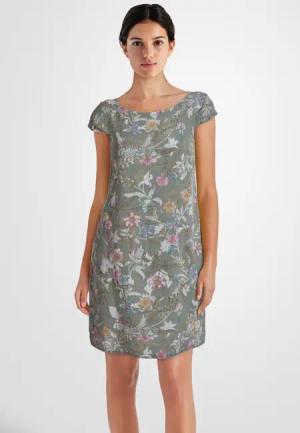 PEKIVESSA Sommerkleid Leinenkleid knielang kurzarm (Einzelartikel,