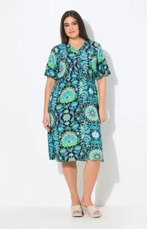 Ulla Popken Midikleid Midikleid A-Linie V-Ausschnitt