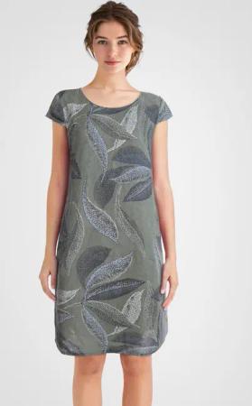 PEKIVESSA Sommerkleid Leinenkleid knielang kurzarm mit