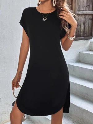 Moda Yakamoz Midikleid Damen Kurzarm Viskose