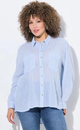 Ulla Popken Hemdbluse Streifenbluse Krepp Hemdkragen
