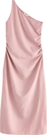 Next One-Shoulder-Kleid Gerüschtes One-Shoulder-Maxikleid mit Leinenanteil