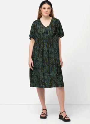 Ulla Popken Jerseykleid Kleid Punkte Smokeinsatz