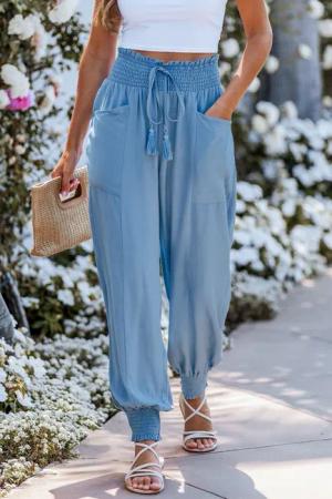 Blaue Gesmokter Bund Hose mit Tasche