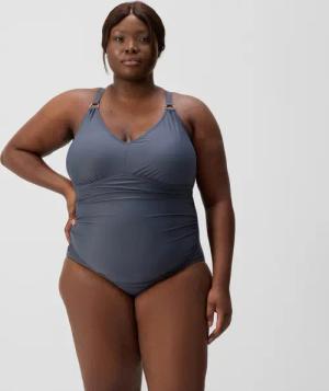 Damen Shaping-Badeanzug mit V-Ausschnitt in Übergröße Grau