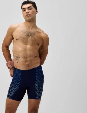 Herren Duo mittellange Schwimmhose mit Logo-Print Marineblau/Blau