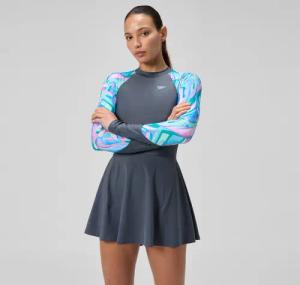 Damen Langarm-Badekleid Grau/Grün
