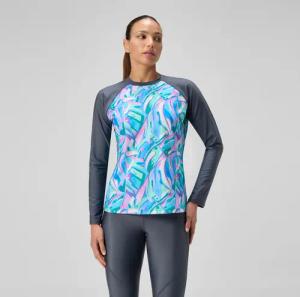 Damen Langarm-Badeshirt mit Print Grau/Grün