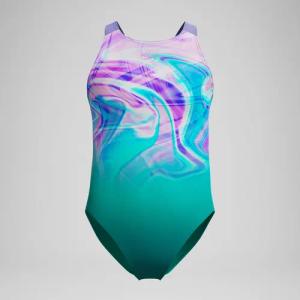 Mädchen Pulseback Badeanzug mit Print Grün/Pink