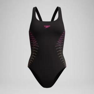 Damen Placement Muscleback Badeanzug Schwarz/Orange