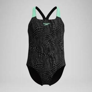 Mädchen Powerback Badeanzug mit Allover-Print Schwarz/Grün