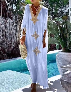 RWEUOQ Strandkleid Boho Maxikleid Damen Kaftan-Kleid,