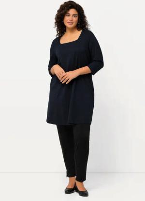 Ulla Popken Longshirt Longshirt A-Linie Carré-Ausschnitt