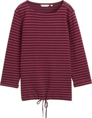 TOM TAILOR Damen Langarmshirt mit Knopf-Details, rot, Gestreift, Gr. XXXL