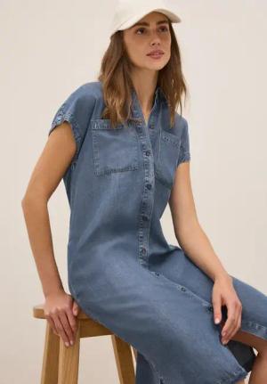 Cecil Damen Denim Look Lyocell Kleid in Blau, Gr: XL