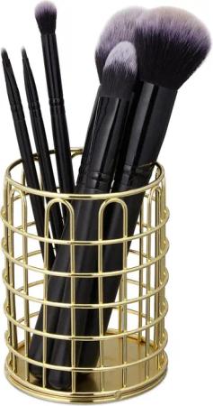 relaxdays Organizer Stiftehalter Metall rund, Gold