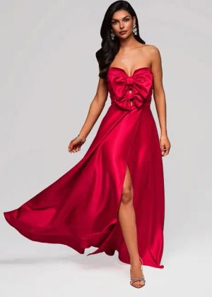OMBRE Abendkleid Satinkleid mit XXL-Schleife und