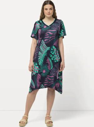 Ulla Popken Jerseykleid Jersey-Midikleid Palmen A-Linie