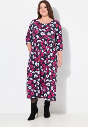 Ulla Popken Maxikleid Jerseykleid Blüten A-Linie