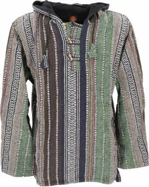 Guru-Shop Kapuzenpullover - Goa Kapuzenshirt, Baja Hoodie, Boho Style Kapuzenpullover - grün - S bis XXL - für Männer - Größe XL - multicolor