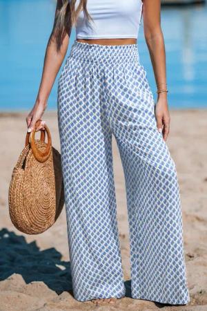 Blaue Verzierte Gesmokter Bund Hose
