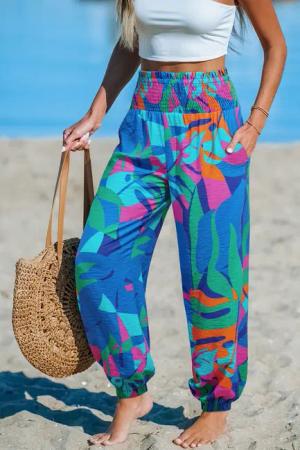 Blaue Tropische Hose mit gesmoktem Bund